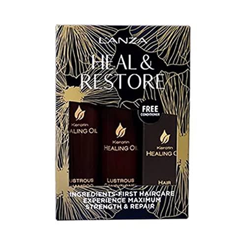L'ANZA Heal & Restore Hair Care Kit - Shampoo, Conditioner and Keratin Hair Oil for Enhancing Hair Volume and Achieving a Soft, Lustrous Texture - for Women (10.1/8.5/3.4 Fl Oz)
