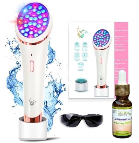 Lift Care Wireless Red Light Therapy for Face 2-in-1 Handheld Includes Hyaluronic Serum Automatic Duo Red and Blue LED Light Therapy 36 Nano LED Technology Anti-Aging Wrinkle Reduction Device