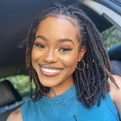 Loc Extension Human Hair 0.4cm Thickness 8 Inch 60 Strands Natural Black Full Handmade Permanent Locs Can Be Dyed and Bleached for Women Men Kids Dreadlock Extensions Real Human Hair