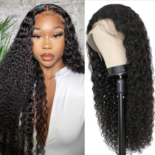 LAINSS Water Wave Lace Front Wigs Human Hair Wigs for Black Women 200% Density 13x4 HD Lace Frontal Deep Curly Wigs Wet and Wavy Glueless Wigs Human Hair Pre Plucked with Baby Hair