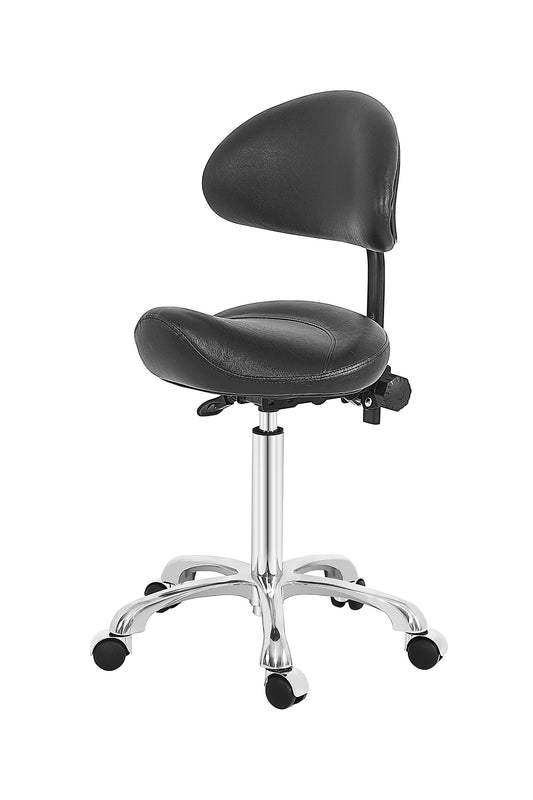 Lilfurni Saddle Stool Rolling Chair with Back,Pneumatic Height Adjustment Stool with Wheels for Beauty Hair Salon,Tattoo Studio,Shop,Clinic, lab(Black)